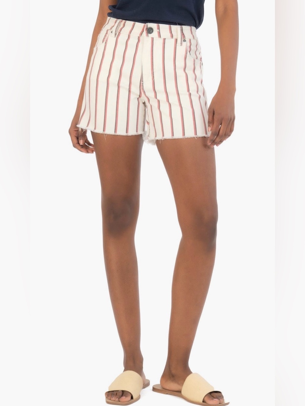 Kut from the Kloth High Rise Gidget Denim Striped Cut off Shorts